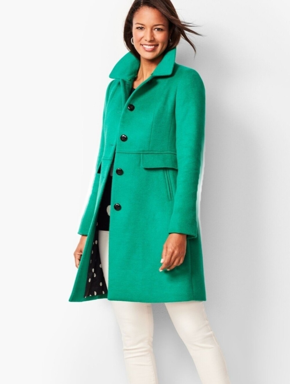 Talbots Wool Coat Jacket Green and Polka Dot Size 2